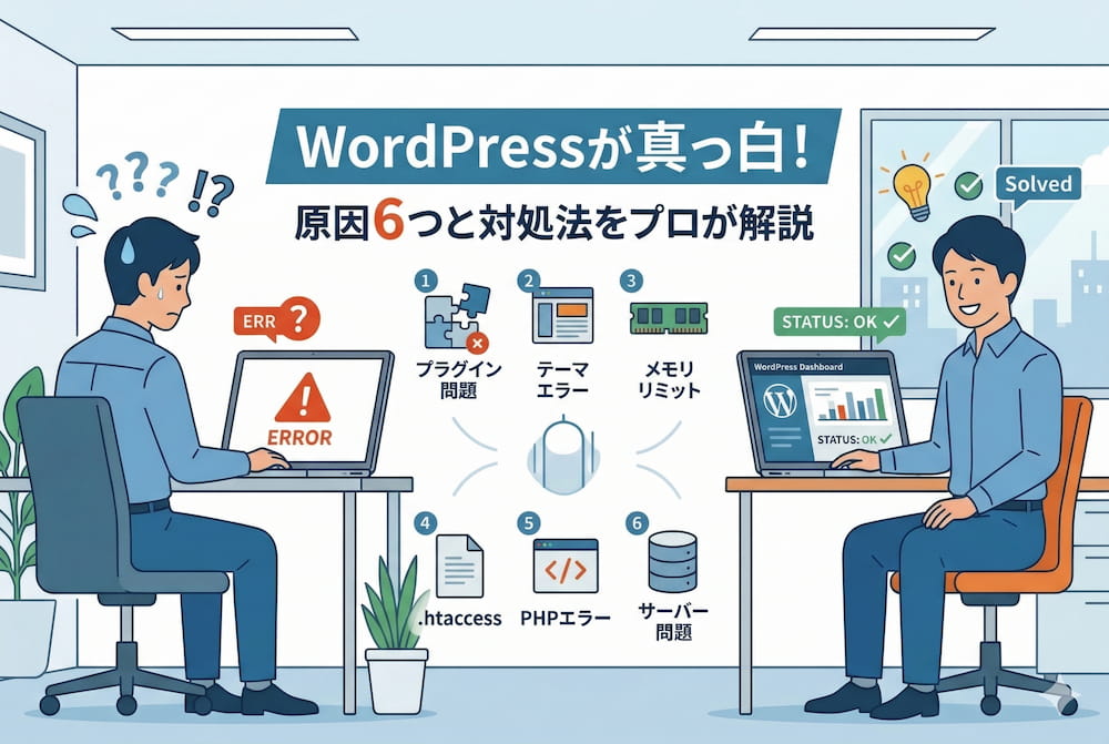 WordPressが真っ白！原因6つと対処法をプロが解説